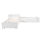 Lit plateforme en L moderne blanc de taille double avec lit gigogne et tiroirs pour chambre à coucher