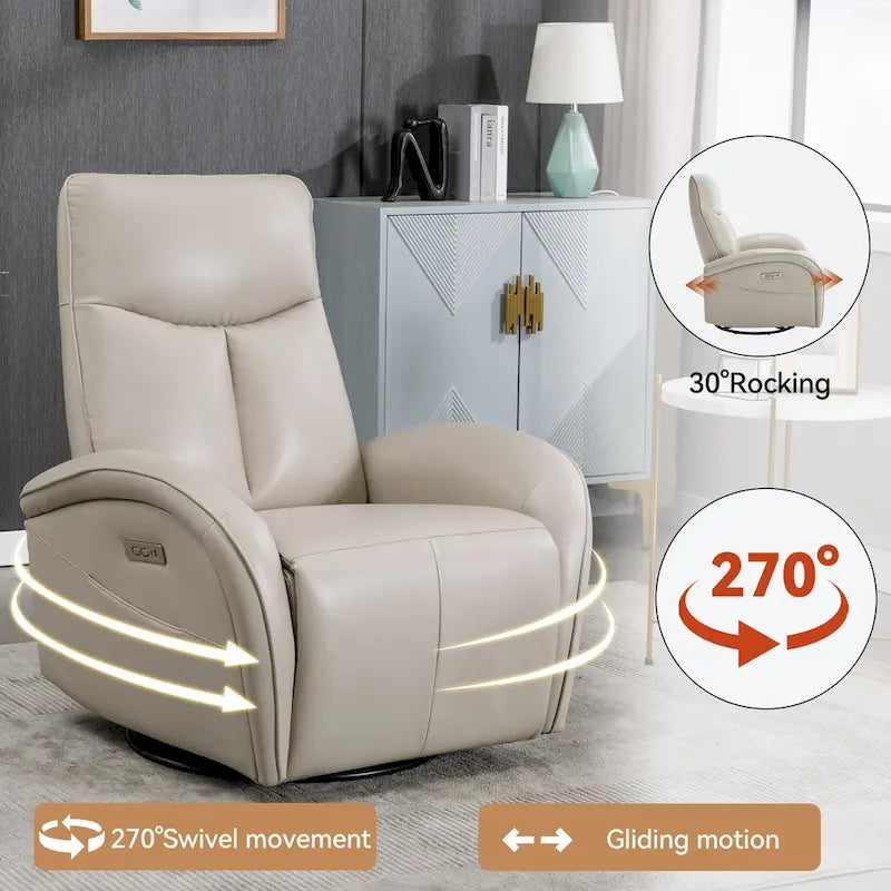 Fauteuil inclinable électrique 270° pivotant et basculant en similicuir avec 2 poches latérales, ports USB et USB-C