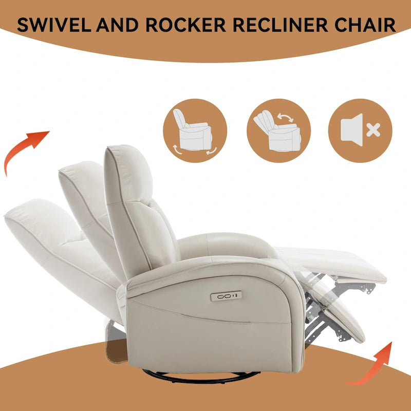 Fauteuil inclinable électrique 270° pivotant et basculant en similicuir avec 2 poches latérales, ports USB et USB-C