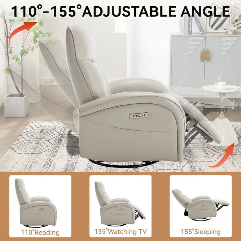 Fauteuil inclinable électrique 270° pivotant et basculant en similicuir avec 2 poches latérales, ports USB et USB-C