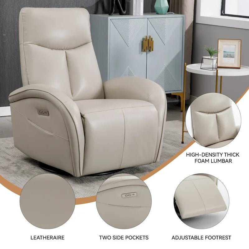 Fauteuil inclinable électrique 270° pivotant et basculant en similicuir avec 2 poches latérales, ports USB et USB-C