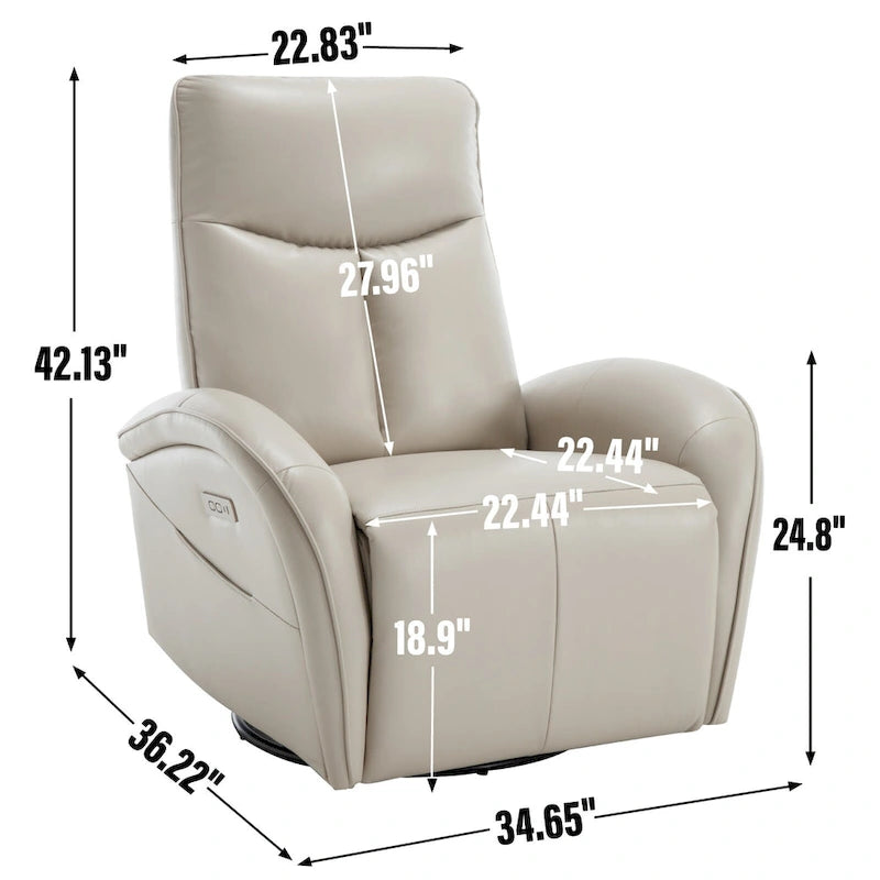 Fauteuil inclinable électrique 270° pivotant et basculant en similicuir avec 2 poches latérales, ports USB et USB-C