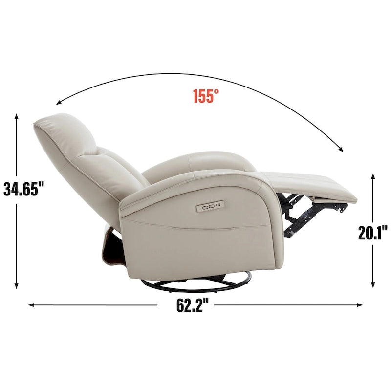 Fauteuil inclinable électrique 270° pivotant et basculant en similicuir avec 2 poches latérales, ports USB et USB-C