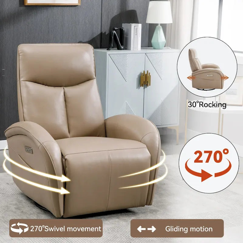 Fauteuil inclinable électrique 270° pivotant et basculant en similicuir avec 2 poches latérales, ports USB et USB-C