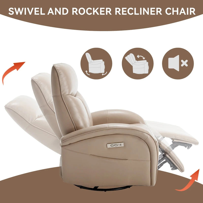 Fauteuil inclinable électrique 270° pivotant et basculant en similicuir avec 2 poches latérales, ports USB et USB-C