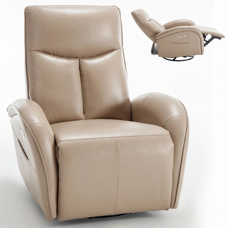 Fauteuil inclinable électrique 270° pivotant et basculant en similicuir avec 2 poches latérales, ports USB et USB-C