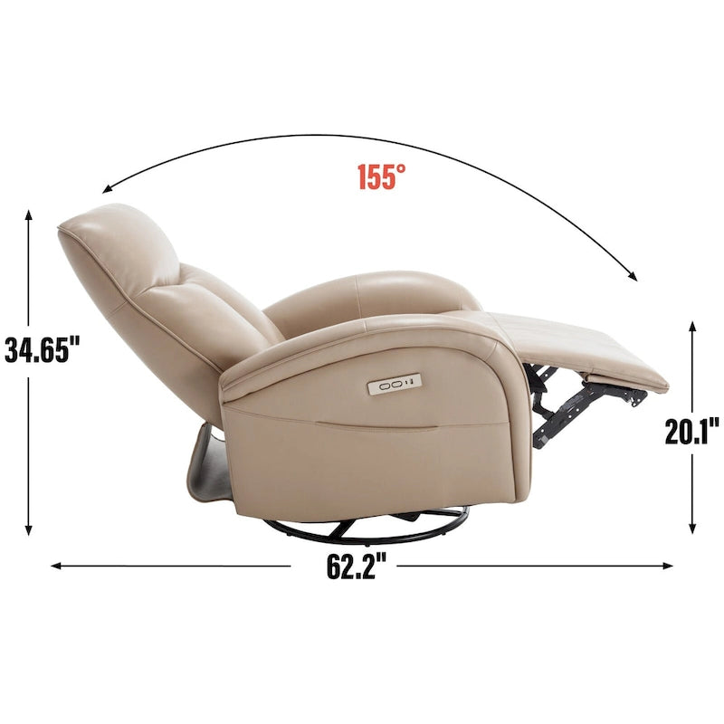 Fauteuil inclinable électrique 270° pivotant et basculant en similicuir avec 2 poches latérales, ports USB et USB-C