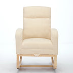 Fauteuil à bascule rembourré moderne de 75 cm de hauteur avec dossier haut, pieds en bois massif et repose-pieds réglable