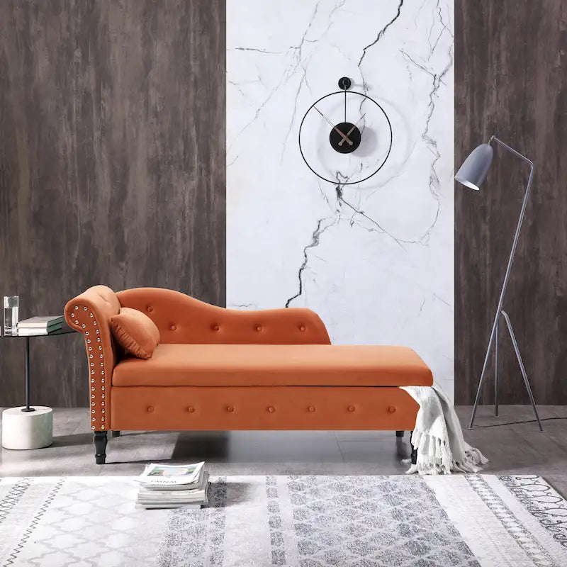 Chaise longue capitonnée en velours orange 60