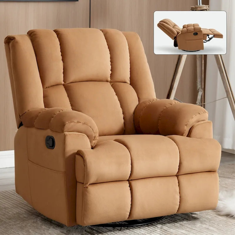 Fauteuil inclinable manuel vert surdimensionné avec pivotant à 360° et fonction bascule, revêtement en tissu pour le confort du salon