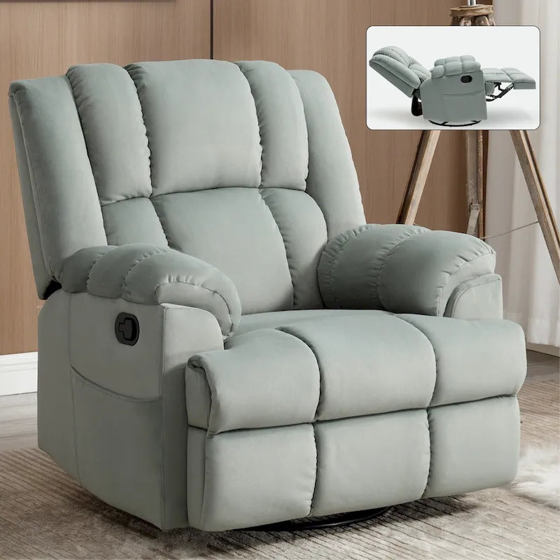 Fauteuil inclinable manuel vert surdimensionné avec pivotant à 360° et fonction bascule, revêtement en tissu pour le confort du salon