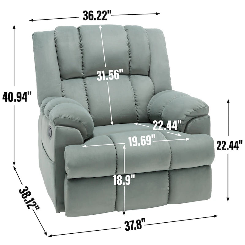Fauteuil inclinable manuel vert surdimensionné avec pivotant à 360° et fonction bascule, revêtement en tissu pour le confort du salon