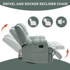 Fauteuil inclinable manuel vert surdimensionné avec pivotant à 360° et fonction bascule, revêtement en tissu pour le confort du salon