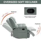 Fauteuil inclinable manuel vert surdimensionné avec pivotant à 360° et fonction bascule, revêtement en tissu pour le confort du salon