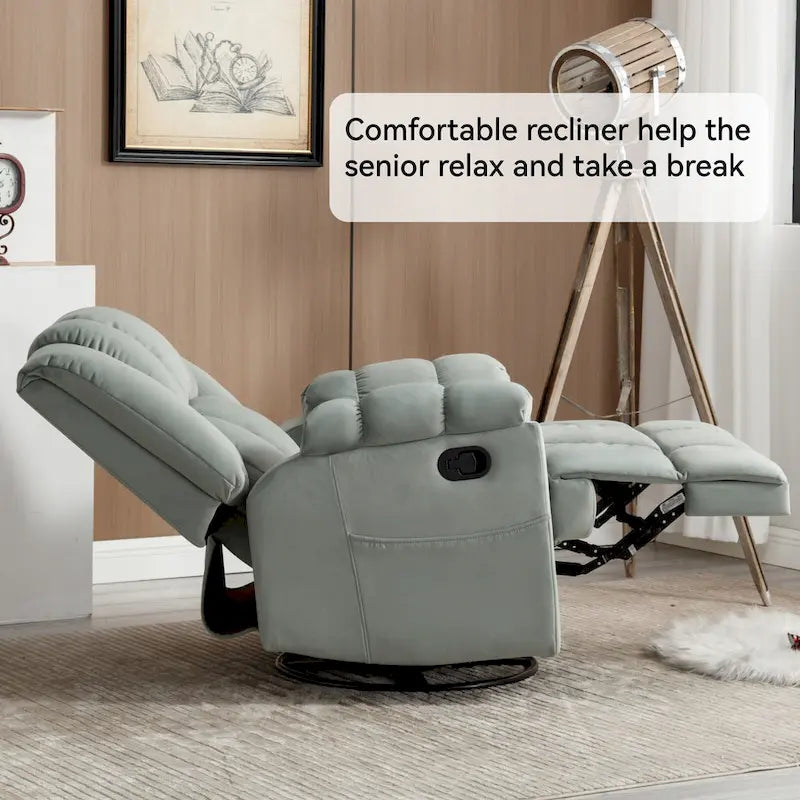 Fauteuil inclinable manuel vert surdimensionné avec pivotant à 360° et fonction bascule, revêtement en tissu pour le confort du salon