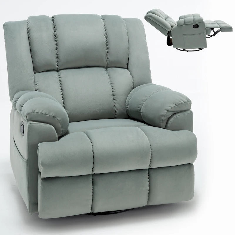 Fauteuil inclinable manuel vert surdimensionné avec pivotant à 360° et fonction bascule, revêtement en tissu pour le confort du salon