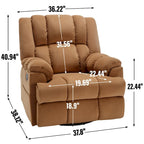 Fauteuil inclinable manuel vert surdimensionné avec pivotant à 360° et fonction bascule, revêtement en tissu pour le confort du salon