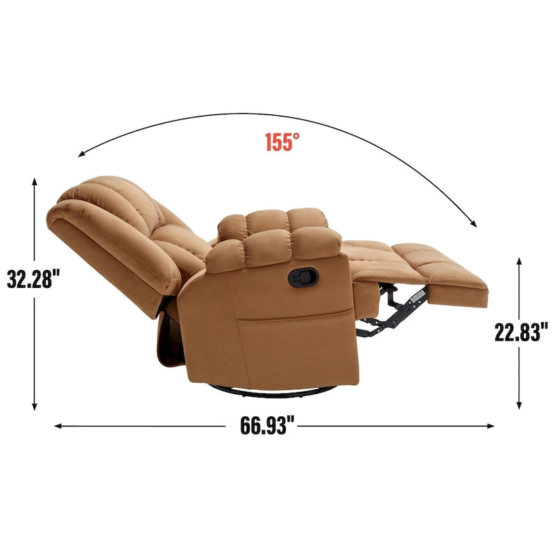 Fauteuil inclinable manuel vert surdimensionné avec pivotant à 360° et fonction bascule, revêtement en tissu pour le confort du salon