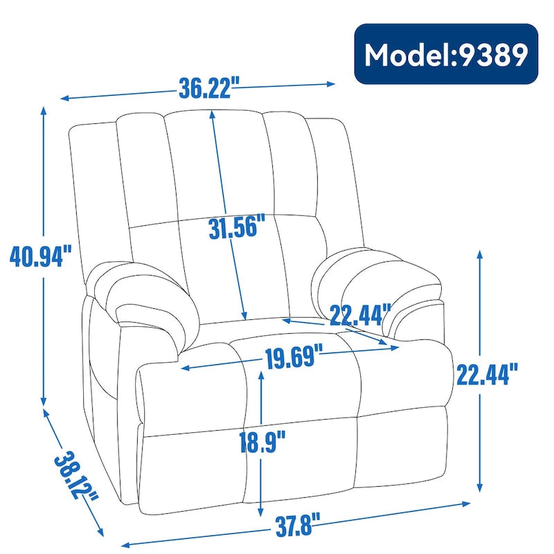 Fauteuil inclinable manuel vert surdimensionné avec pivotant à 360° et fonction bascule, revêtement en tissu pour le confort du salon