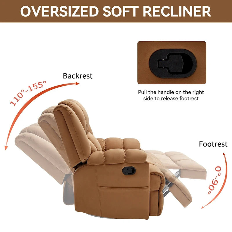 Fauteuil inclinable manuel vert surdimensionné avec pivotant à 360° et fonction bascule, revêtement en tissu pour le confort du salon
