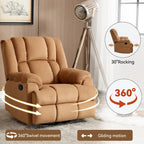 Fauteuil inclinable manuel vert surdimensionné avec pivotant à 360° et fonction bascule, revêtement en tissu pour le confort du salon