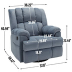 Fauteuil inclinable manuel vert surdimensionné avec pivotant à 360° et fonction bascule, revêtement en tissu pour le confort du salon