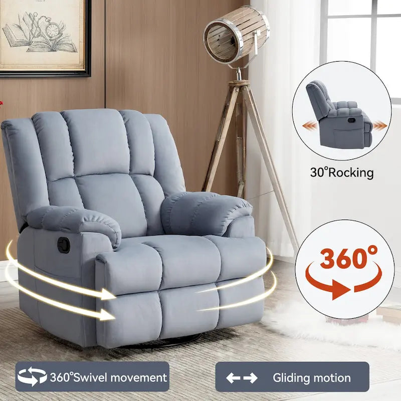 Fauteuil inclinable manuel vert surdimensionné avec pivotant à 360° et fonction bascule, revêtement en tissu pour le confort du salon
