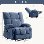 Fauteuil inclinable électrique bleu avec chauffage, massage, chargement USB, rangement latéral et télécommande