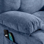 Fauteuil inclinable électrique bleu avec chauffage, massage, chargement USB, rangement latéral et télécommande