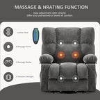 Fauteuil inclinable électrique bleu avec chauffage, massage, chargement USB, rangement latéral et télécommande
