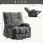 Fauteuil inclinable électrique bleu avec chauffage, massage, chargement USB, rangement latéral et télécommande