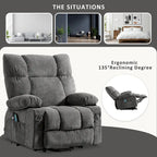 Fauteuil inclinable électrique bleu avec chauffage, massage, chargement USB, rangement latéral et télécommande
