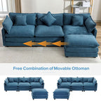 Canapé d'angle moderne en L à 4 places, bleu 112,2 avec pouf amovible, 5 oreillers moelleux et construction robuste