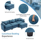 Canapé d'angle moderne en L à 4 places, bleu 112,2 avec pouf amovible, 5 oreillers moelleux et construction robuste