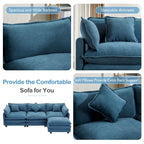 Canapé d'angle moderne en L à 4 places, bleu 112,2 avec pouf amovible, 5 oreillers moelleux et construction robuste
