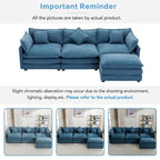 Canapé d'angle moderne en L à 4 places, bleu 112,2 avec pouf amovible, 5 oreillers moelleux et construction robuste