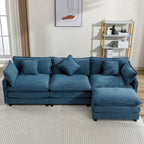 Canapé d'angle moderne en L à 4 places, bleu 112,2 avec pouf amovible, 5 oreillers moelleux et construction robuste