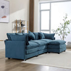 Canapé d'angle moderne en L à 4 places, bleu 112,2 avec pouf amovible, 5 oreillers moelleux et construction robuste