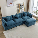 Canapé d'angle moderne en L à 4 places, bleu 112,2 avec pouf amovible, 5 oreillers moelleux et construction robuste