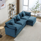 Canapé d'angle moderne en L à 4 places, bleu 112,2 avec pouf amovible, 5 oreillers moelleux et construction robuste