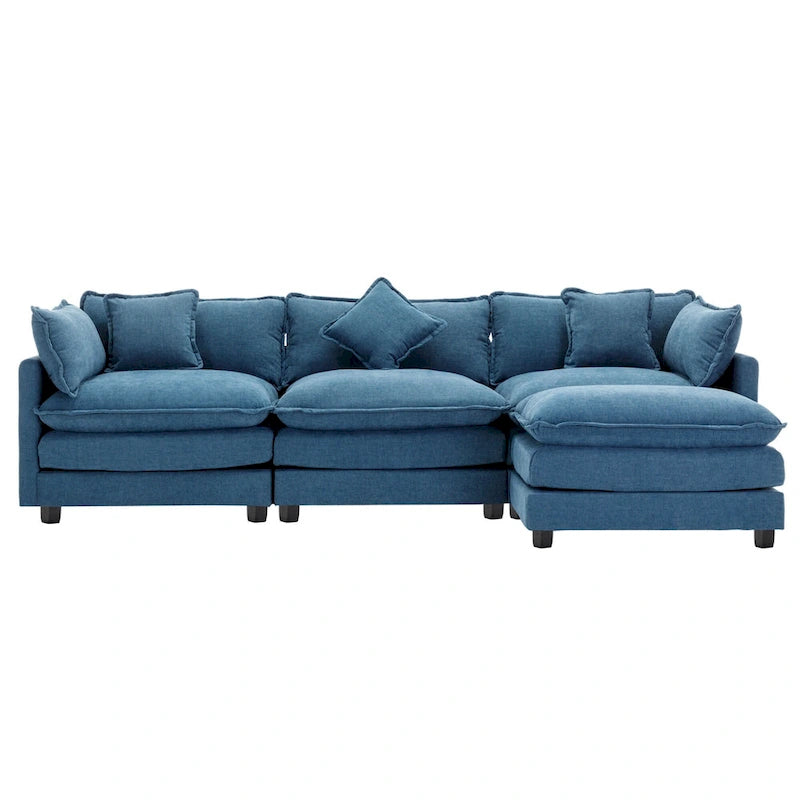 Canapé d'angle moderne en L à 4 places, bleu 112,2 avec pouf amovible, 5 oreillers moelleux et construction robuste
