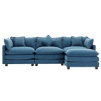 Canapé d'angle moderne en L à 4 places, bleu 112,2 avec pouf amovible, 5 oreillers moelleux et construction robuste