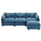 Canapé d'angle moderne en L à 4 places, bleu 112,2 avec pouf amovible, 5 oreillers moelleux et construction robuste