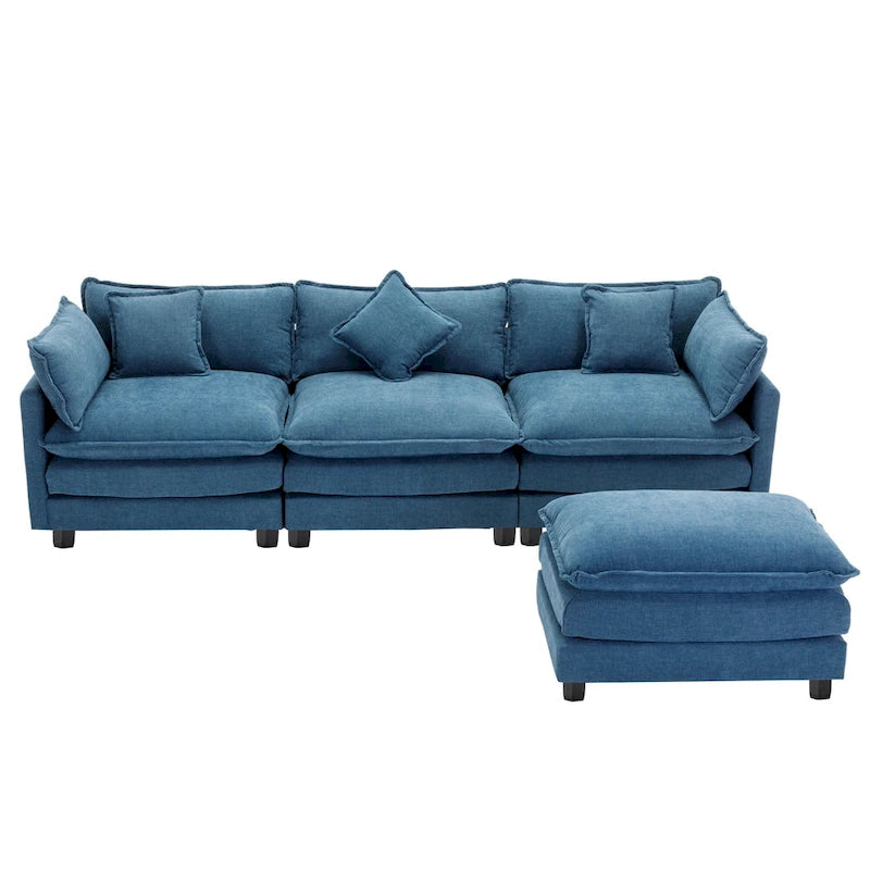 Canapé d'angle moderne en L à 4 places, bleu 112,2 avec pouf amovible, 5 oreillers moelleux et construction robuste