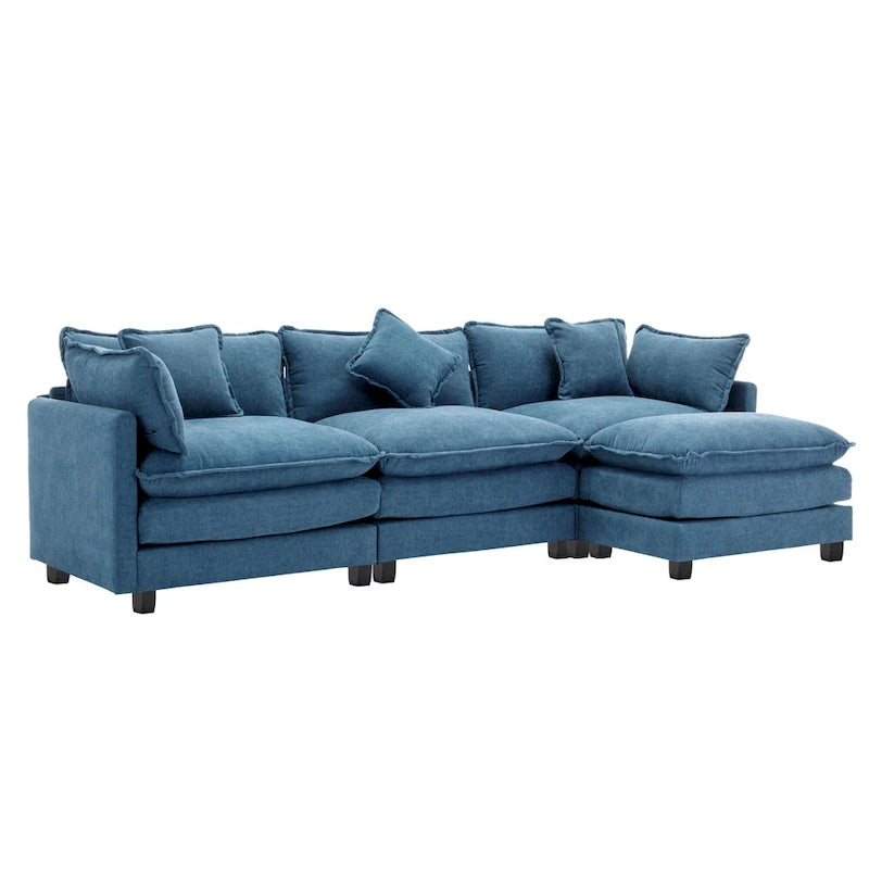 Canapé d'angle moderne en L à 4 places, bleu 112,2 avec pouf amovible, 5 oreillers moelleux et construction robuste