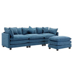 Canapé d'angle moderne en L à 4 places, bleu 112,2 avec pouf amovible, 5 oreillers moelleux et construction robuste