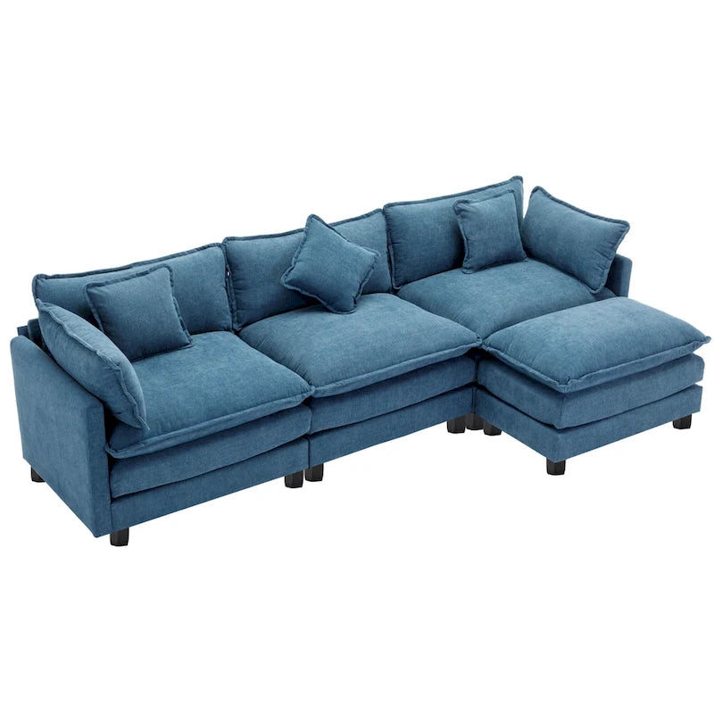 Canapé d'angle moderne en L à 4 places, bleu 112,2 avec pouf amovible, 5 oreillers moelleux et construction robuste