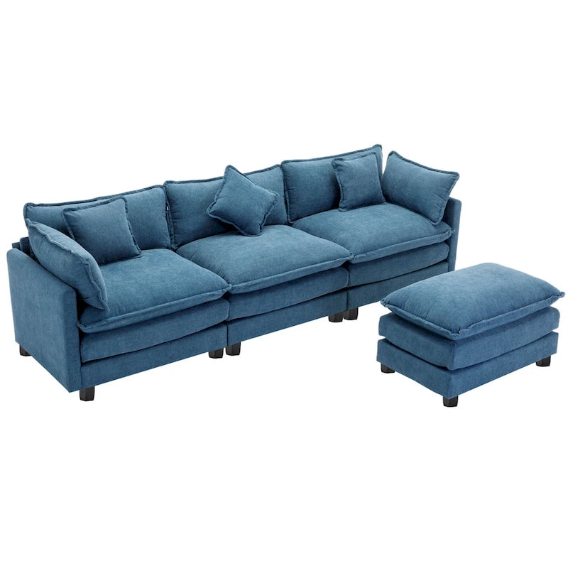 Canapé d'angle moderne en L à 4 places, bleu 112,2 avec pouf amovible, 5 oreillers moelleux et construction robuste