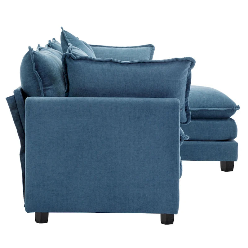 Canapé d'angle moderne en L à 4 places, bleu 112,2 avec pouf amovible, 5 oreillers moelleux et construction robuste