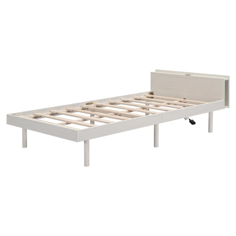 Lit plateforme double blanchi avec port USB intégré